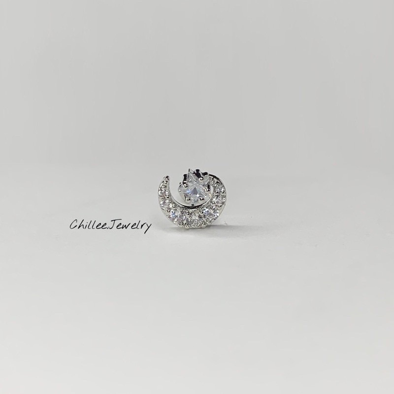 Khuyên tai xỏ titan G23 CHỐNG DỊ ỨNG y tế nữ hình mặt trăng ngôi sao CHILLEE