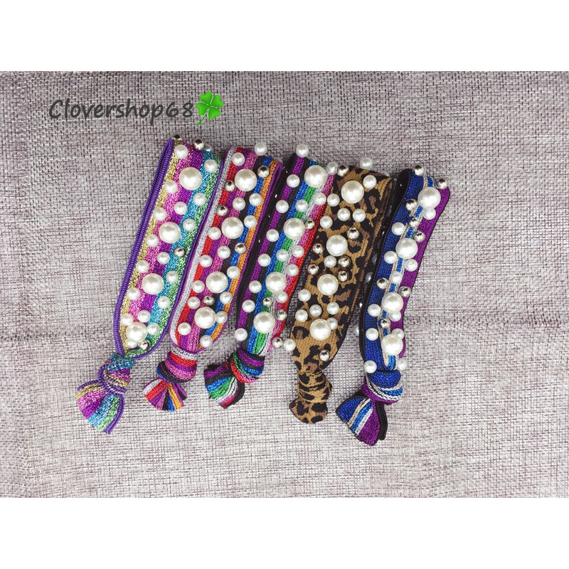 Dây buộc tóc đính ngọc  trai nhân tạo nhiều họa tiết   Clovershop68