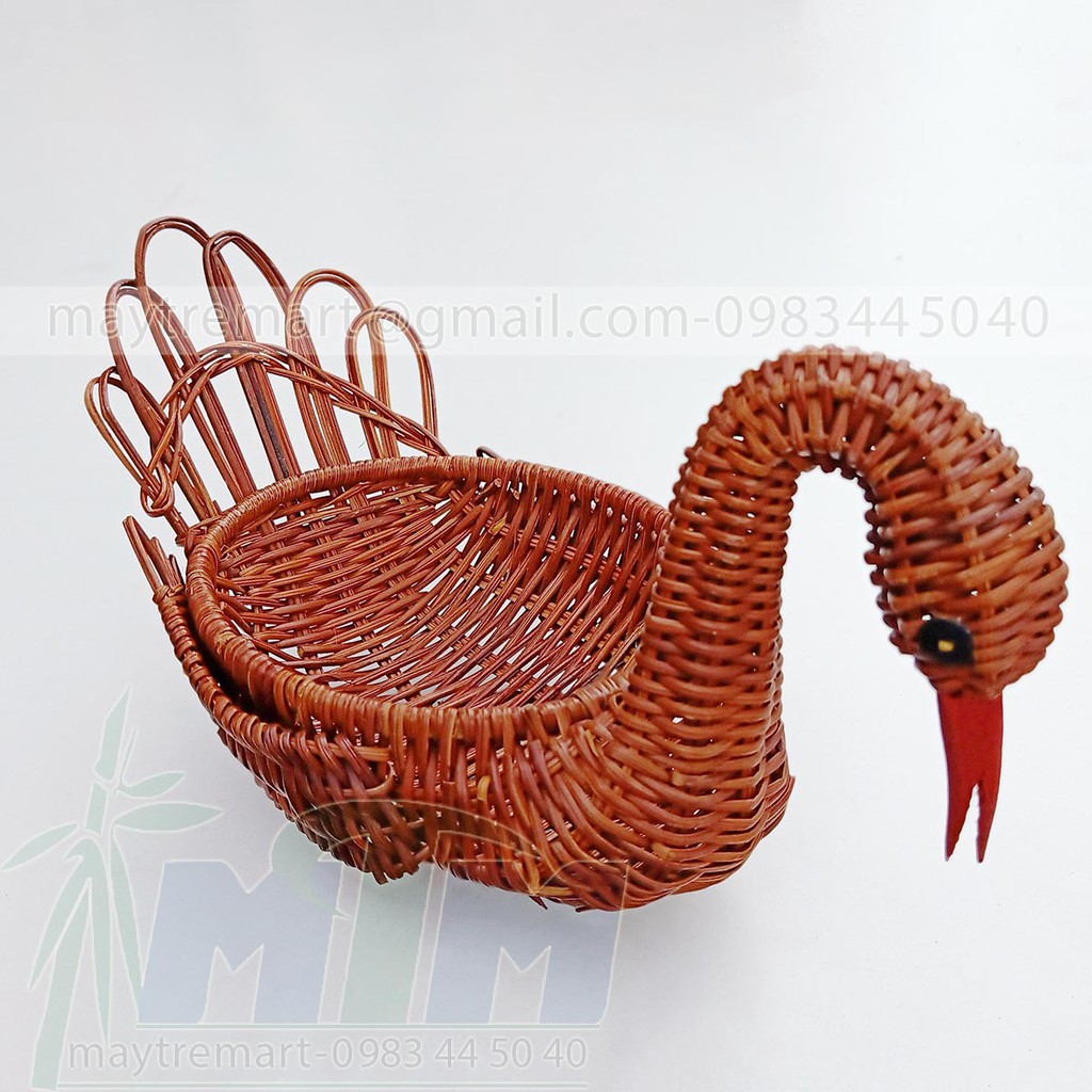 Khay mây l Đĩa mây cỏ tế ngộ nghĩnh thiên nga mỏ đỏ