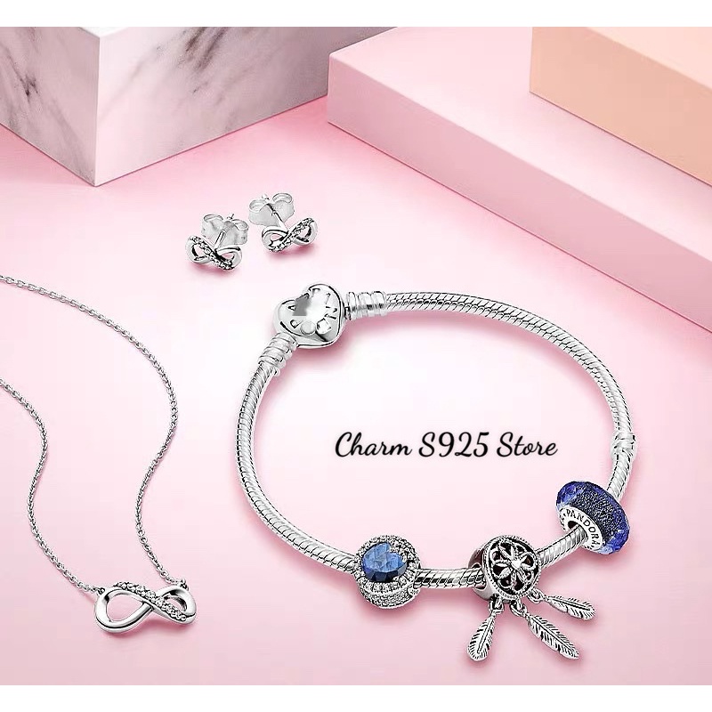 combo 3 hạt charm pan xanh trắng bạc s925 cao cấp