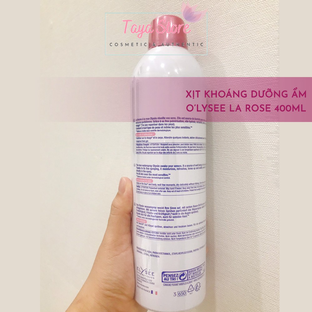 Xịt Khoáng Olysee Brume 400ml À La Rose Waterspray Pháp cân bằng ẩm, dịu da