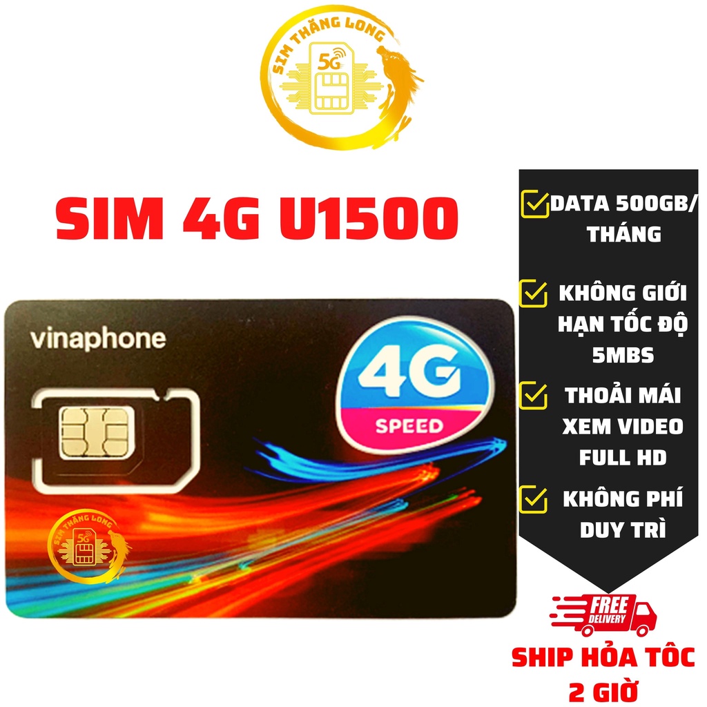 Sim 4G Vinaphone U1500 Data 500Gb/tháng, Miễn phí 12 tháng Không Phí Duy Trì, Sim Phát Wifi, Chơi game,...