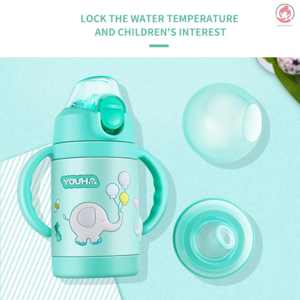 BAG Baby Vacuum Insulated Sippy Cup YOUHA 280ml Toddlers Stainless Steel Drinking Bottle with Handle Replaceable Lids Weighted Straw Baby Sippy Tumbler Mug Vacuum Bottle