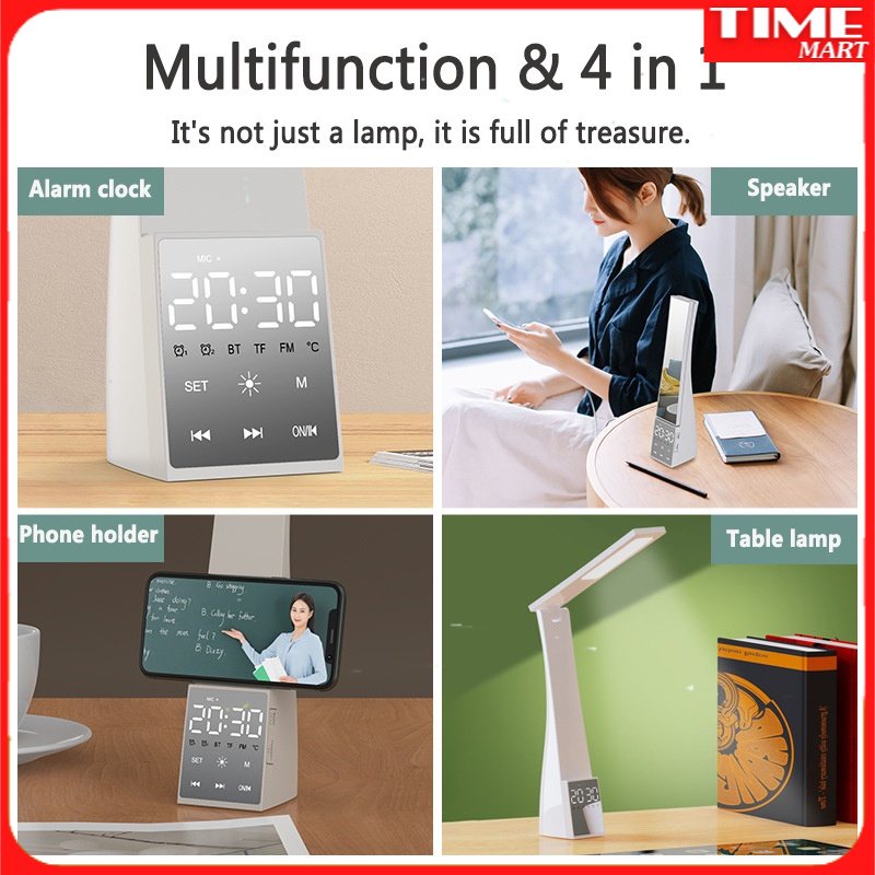 Đồng hồ báo thức đa chức năng . Đèn led USB để bàn học tập bảo vệ mắt. Âm nhạc Bluetooth và thẻ nhớ. Đèn học bàn có sạc