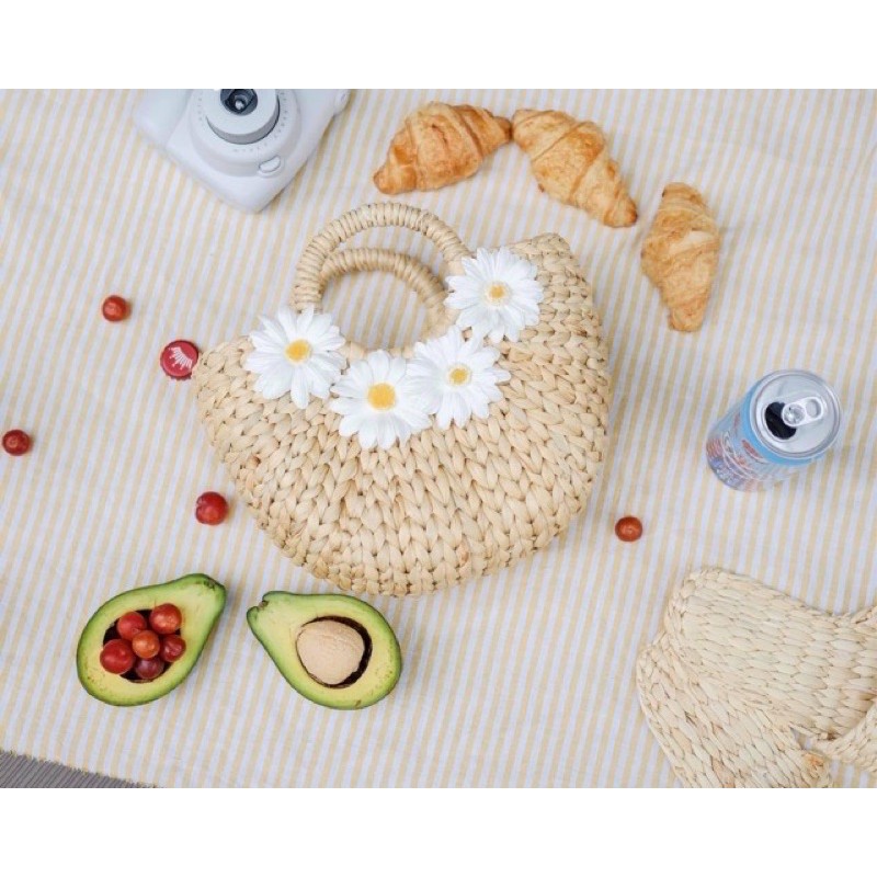 Túi cói bán nguyệt hoa cúc size 30 và 25cm