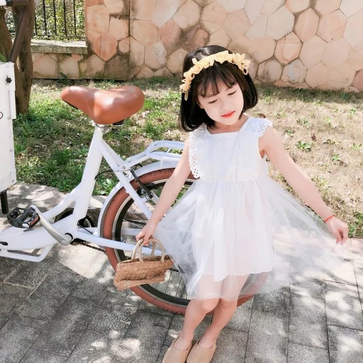 Đầm công chúa trắng tinh khôi cho bé gái 3-8 tuổi phong cách Hàn Quốc đơn giản đáng yêu BBShine – D058