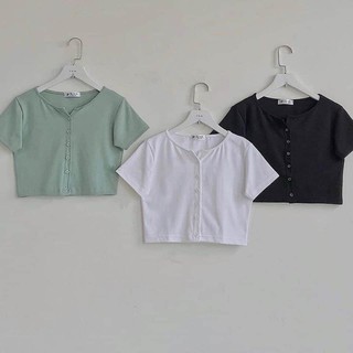 [Rẻ vô địch] Áo croptop ôm cài nút cổ tròn