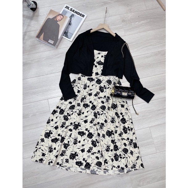 [ 𝐅𝐑𝐄𝐄 𝐒𝐇𝐈𝐏 ]   VÁY 2 DÂY REN HOA DÁNG DÀI KÈM CADIGAN SIÊU HÓT