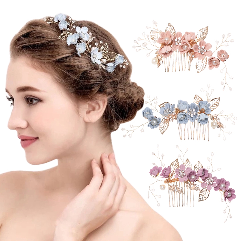 Lược cài tóc họa tiết lá vàng sang trọng cho cô dâu