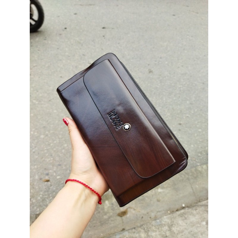 Clutch Ví cầm tay nam da bò cao cấp Moonblanc hai khuôn kéo