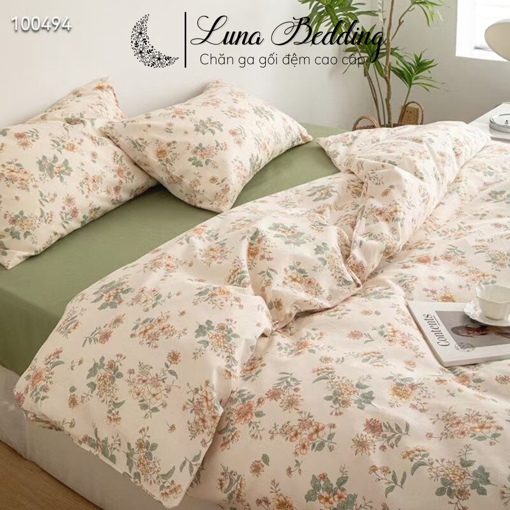 Bộ Chăn Ga Gối 4 Món Cotton Living Hoa Nhí Vintage Mịn Thoáng Khí Luna Bedding (50 Mẫu)