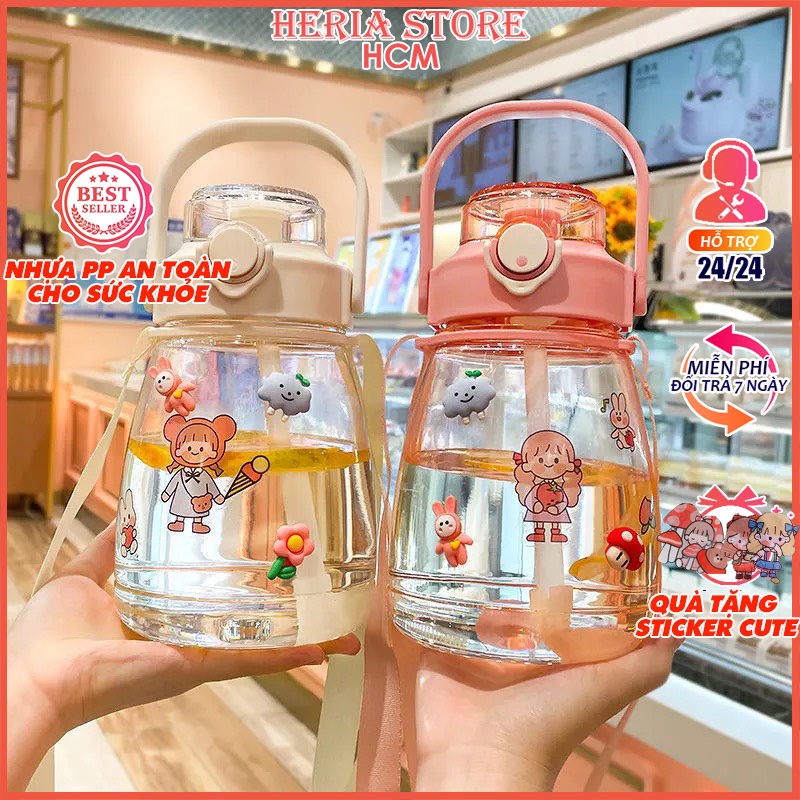 Bình Nước Cute Có Ống Hút Nhựa Dễ Thương Cho Bé Đi Học 1300ml