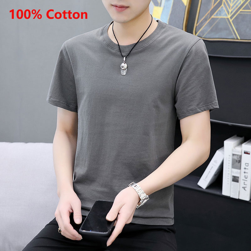 Áo thun ngắn tay cổ tròn 100% cotton thiết kế đơn giản dành cho nam