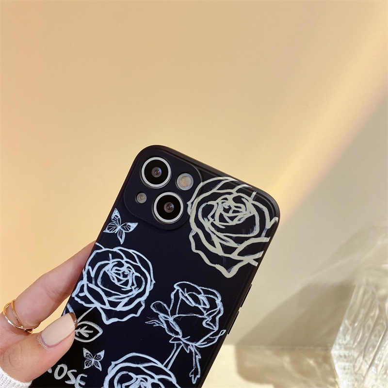 Ốp lưng Iphone 13 hình hoa hồng trắng ốp vuông BVC 13 Pro Max 11 12 7 8 SE 2020 XR XS max plus