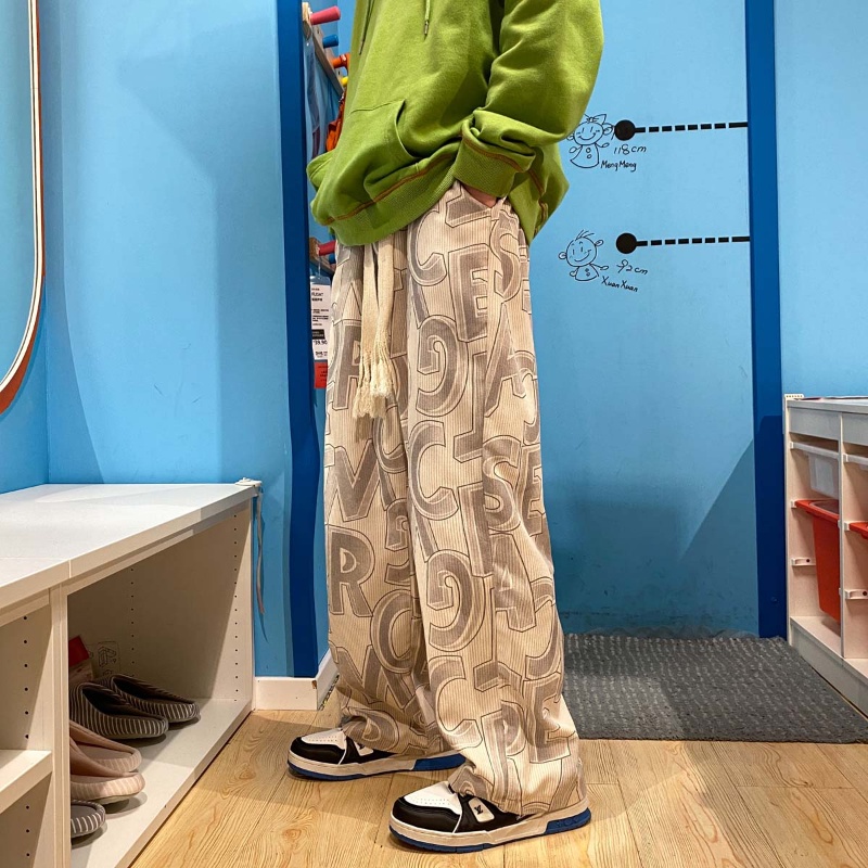 Quần ống rộng chất nhung in chữ phong cách hàn quốc thời trang mùa hè cho nam