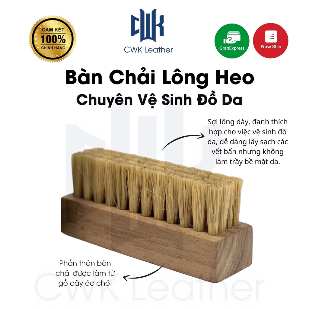 Bàn chải lông heo Woodson chuyên vệ sinh, làm sạch đồ da: túi xách, áo, ví, giày da