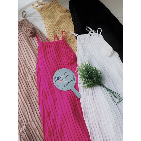 MAXI 2 dây dập ly váy cổ yếm xếp ly dáng dài đầm maxi xếp ly hai dây cổ yếm siêu sang đầm bầu maxi Linhh