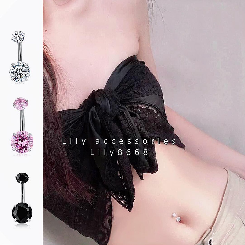 khuyên rốn đính đá tròn titan không gỉ không đen