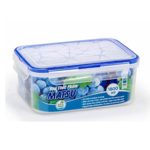 Hộp đựng thực phẩm chữ nhật nhựa DUY TÂN Matsu 1800ml (21 x 16 x 9 cm) - 03222
