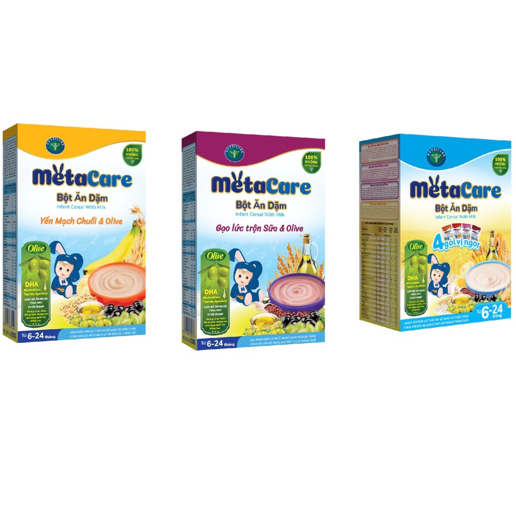 Bột ăn dặm dinh dưỡng Nutricare Metacare Yến Mạch Gạo Lức 4 vị Ngọt phát triển toàn diện (200g)