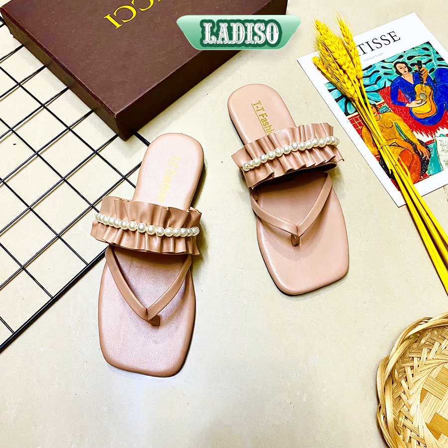 Dép lê nữ nhúm bèo đính ngọc dép kẹp thời trang LADISO ulzzang tiểu thư phong cách hàn quốc đi biển siêu xinh - TT358