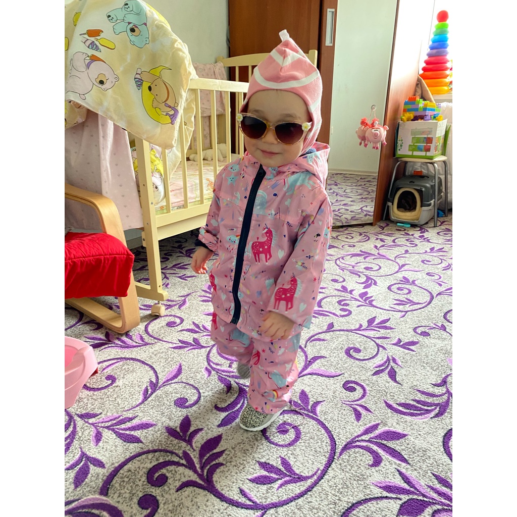 Set áo mưa + quần dài in hình kỳ lân dễ thương cho bé