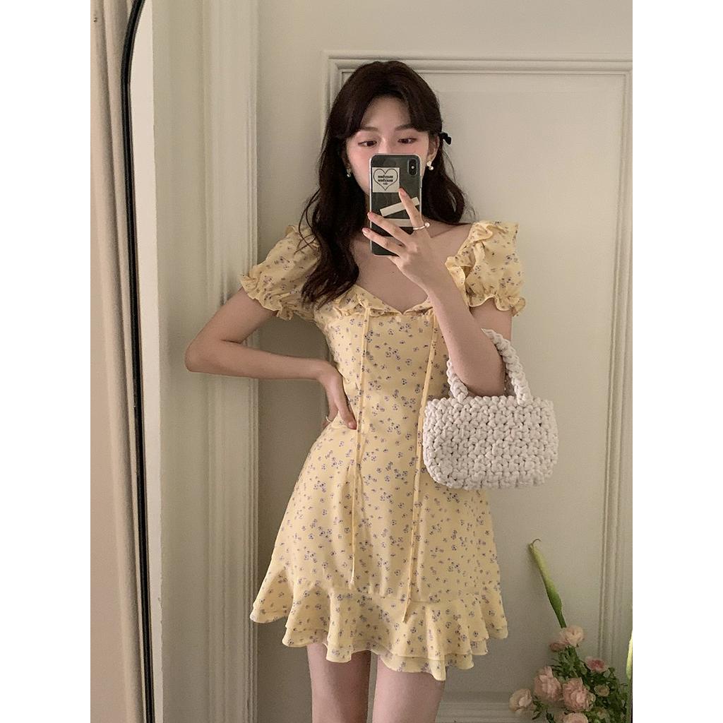 Đầm Hoa Cổ V Lưng Cao Dáng Ôm Thời Trang Pháp Quý Phái 63560