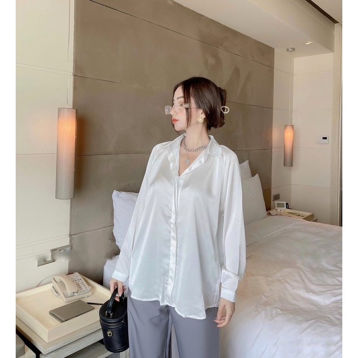 Áo sơmi phi satin nẹp viền