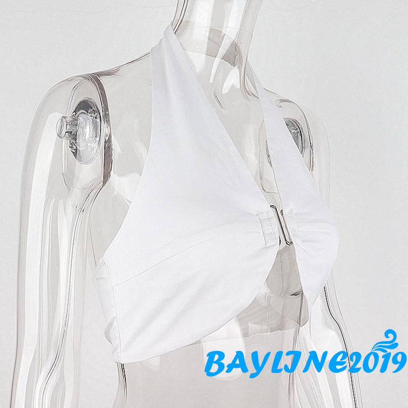 Bay-female Áo Croptop Hai Dây Màu Trơn Hở Lưng Mùa Hè Size S / M / L