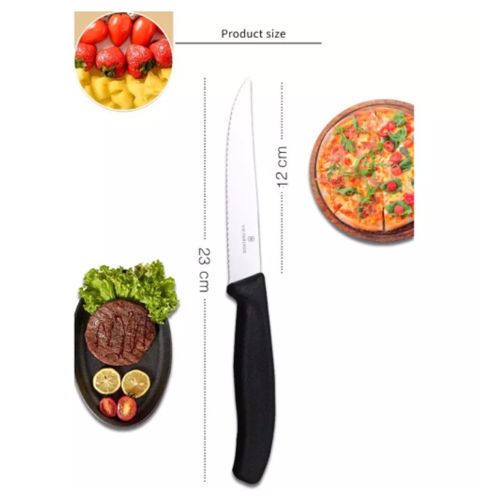 Dao bít tết Victorinox đen lưỡi răng cưa 12cm Thuỵ Sĩ mũi nhọn tiện lợi - Shop Viloet