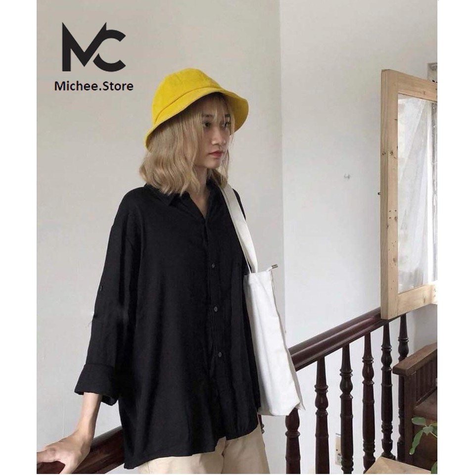 Áo sơ mi nam nữ dài tay Unisex Basic màu trắng và đen sơ mi lụa học sinh mịn mát form rộng suông-MC01