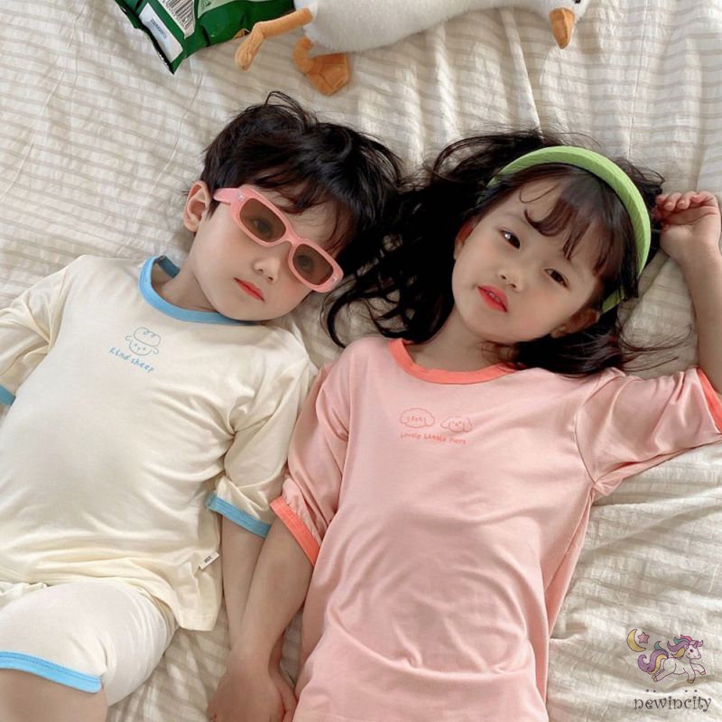 Set Áo Thun Tay Ngắn Màu Sắc Tương Phản + Quần Short Thời Trang Mùa Hè Phong Cách Hàn Quốc Cho Bé