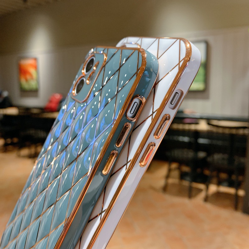 Soft Electroplated Rhombus shape Phone Case For iPhone 11 12 13 Pro Max X XR XS MAX 7 8 Plus Shockproof Bumper Back Cover