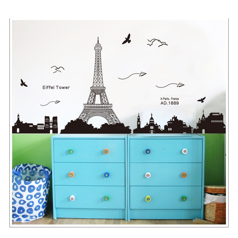 Decal dán tường trang trí sang trọng thành phố PARIS phòng khách, phòng ngủ sinh động