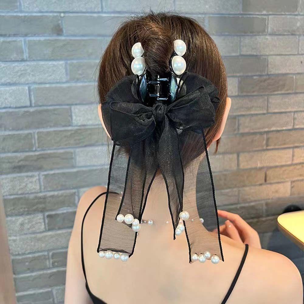 Kẹp Tóc Nơ Ruy Băng Lớn Màu Đen / Be Thời Trang Dành Cho Bạn Nữ WMES15H