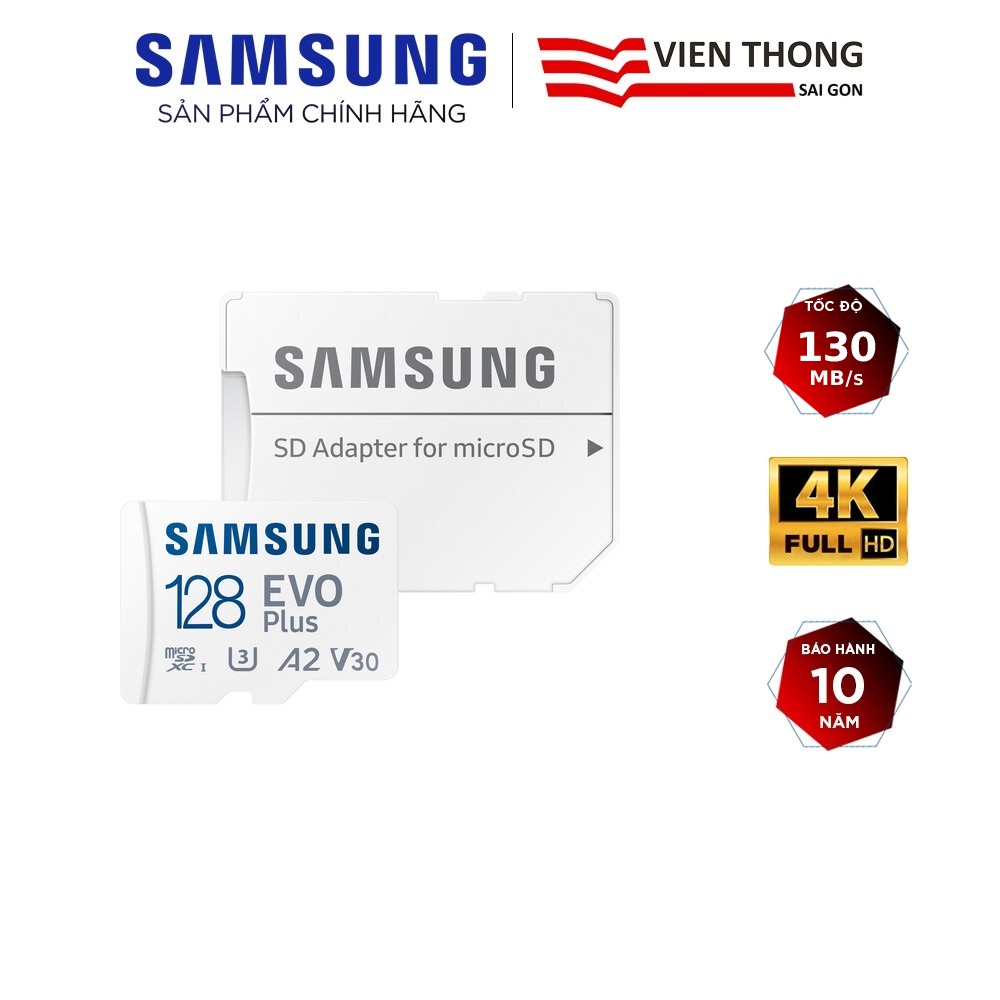 Thẻ nhớ microSDXC Samsung Evo Plus MB-MC128KA 128GB upto 130MB/s C10 U3 kèm Adapter (Bảo hành 5 năm)