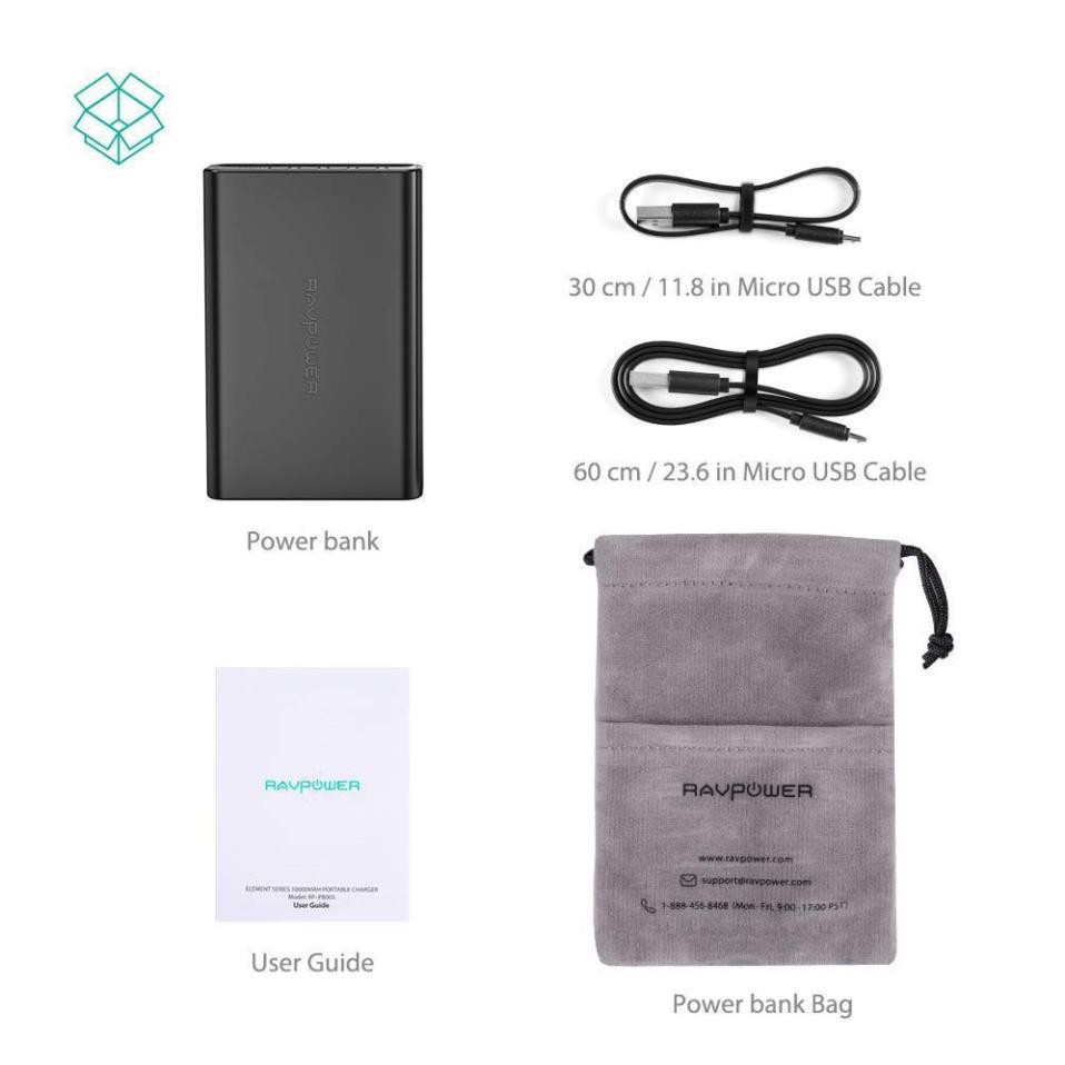 Pin Sạc Dự Phòng RAVPower 10000mAh RP-PB005 Power Bank Black- Thương hiệu USA- Hàng Chính hãng