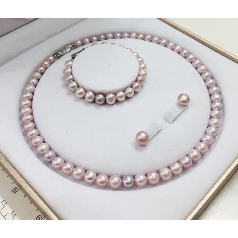 Bộ trang sức ngọc trai nhân tạo màu hồng phấn 3 món
