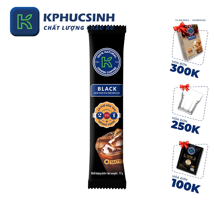 Combo 100 stick cà phê đen hòa tan K Black 2in1 KPHUCSINH - Hàng Chính Hãng