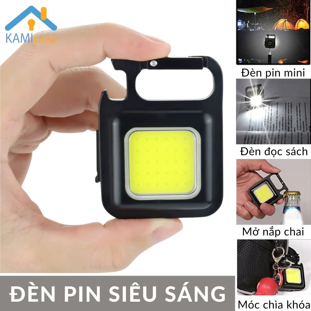 Đèn pin mini siêu sáng sạc tích điện kiêm Móc khóa Mở nắp chai Treo chìa khóa KM 38035