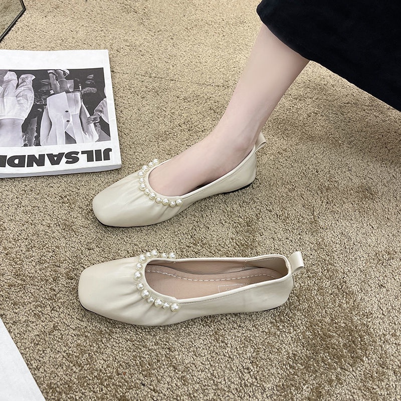Giày Búp Bê Đế Mềm Đính Ngọc Trai Giả Xinh Xắn Thời Trang Mùa Hè Cho Nữ Size 35-40 2 Kiểu