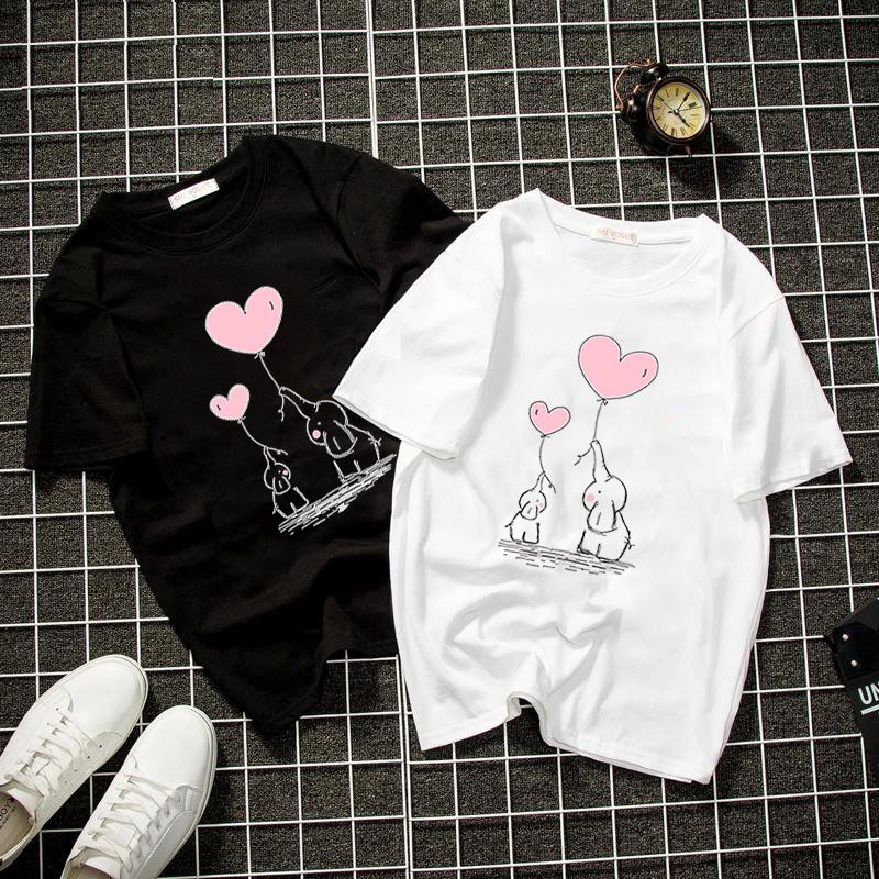 Áo thun Unisex form rộng voi và thỏ dễ thương Hàn Quốc vải dày mịn 2019T1558