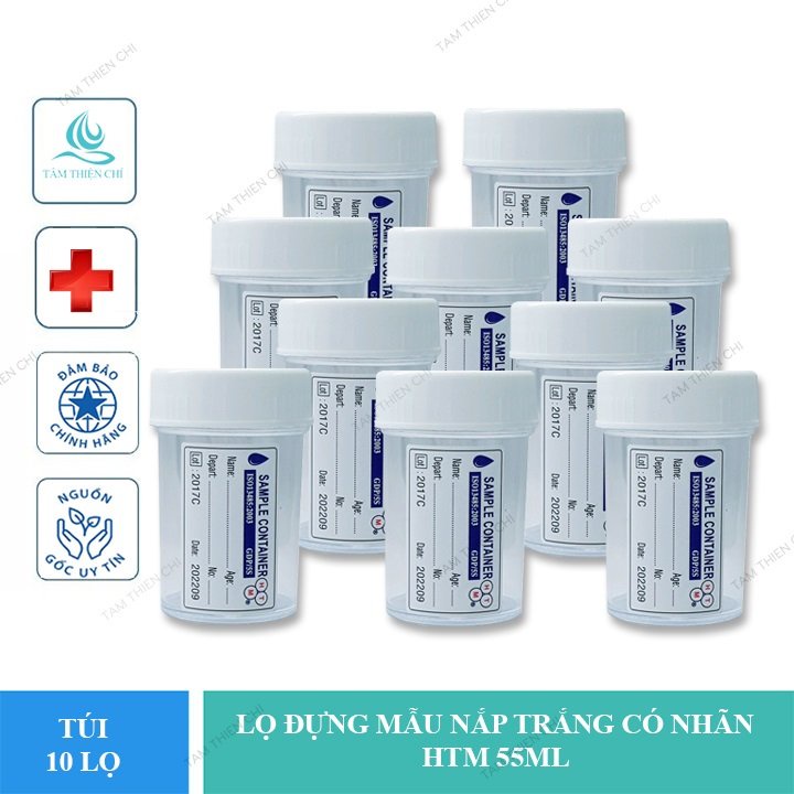 Lọ đựng mẫu nắp màu trắng Hồng Thiện Mỹ có nhãn túi 10 cái