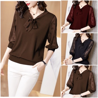 Áo sơ mi chiffon tay dài thời trang cho phụ nữ trung niên