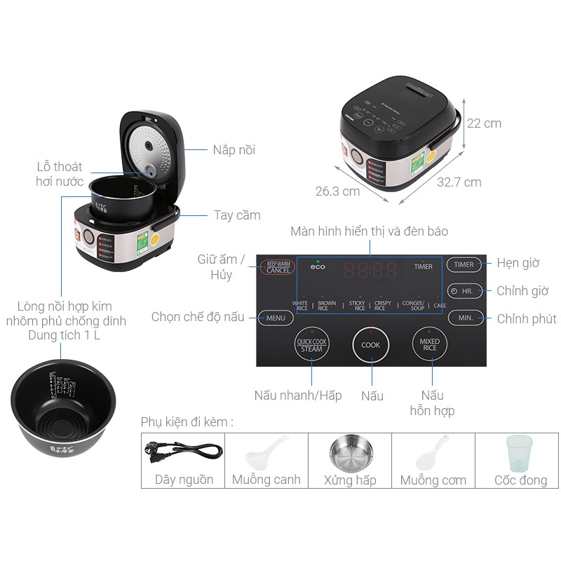 [Mã ELHADEV giảm 4% đơn 300K] Nồi cơm điện cao tần Toshiba 1 lít RC-10IX1PV