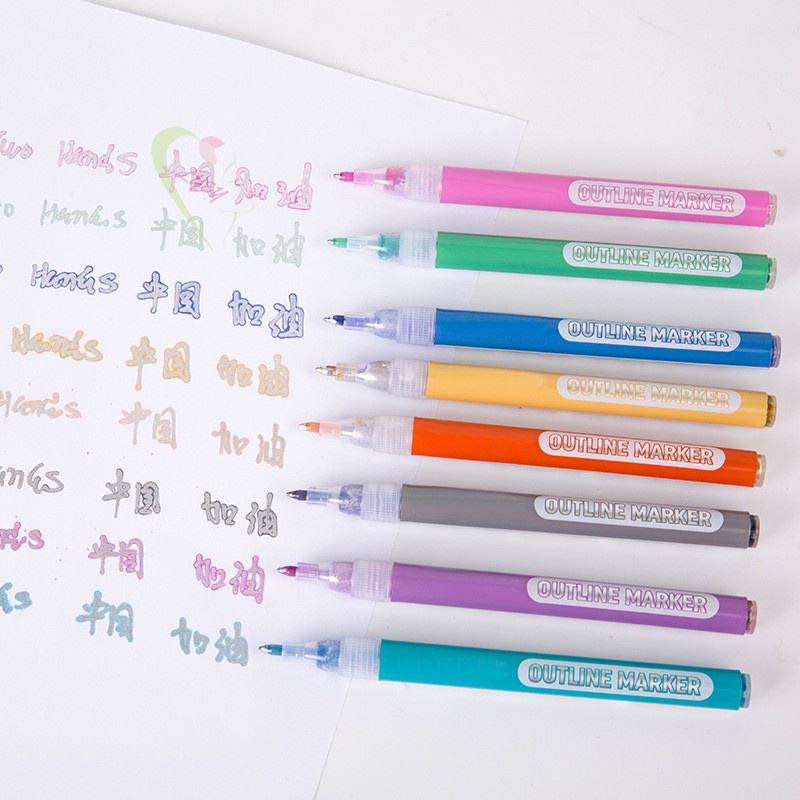 LE 8 Colors Double Line Outline Pen Highlighter Marker Pen for Writing Drawing @VN