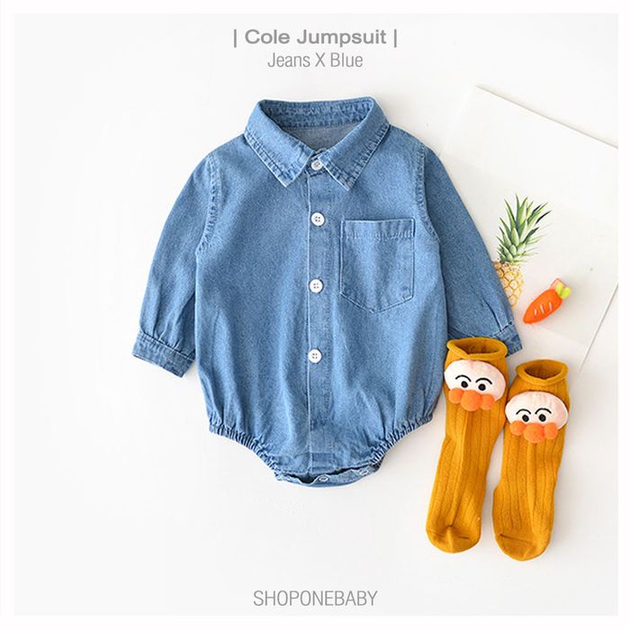 Bộ Áo Liền Quần Jeans Dễ Thương Cho Bé Trai Từ 66-6 Tháng Tuổi