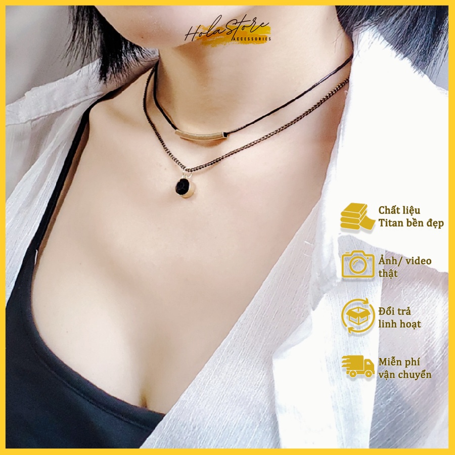 Dây chuyền nữ vòng cổ choker hai tầng Hola Store thiết kế đính đá màu đen cá tính (B11)
