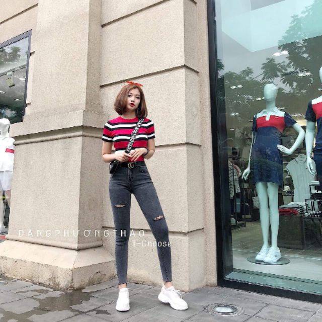 Quần Jeans Nữ Body Xám Rách CÓ SIZE LỚN