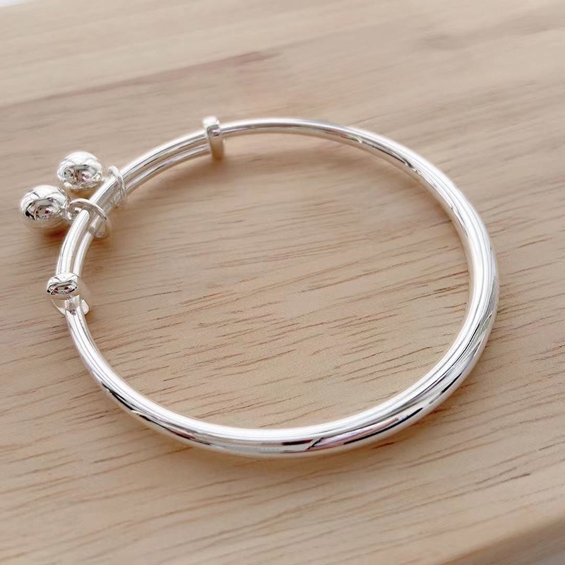 Vòng Tay Bạc Đính Chuông Đơn Giản Dễ Thương Có Thể Điều Chỉnh Kích Thước Cho Nữ